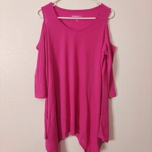 Denim 24/7 Vibrant Pink Cold Shoulder Tunic